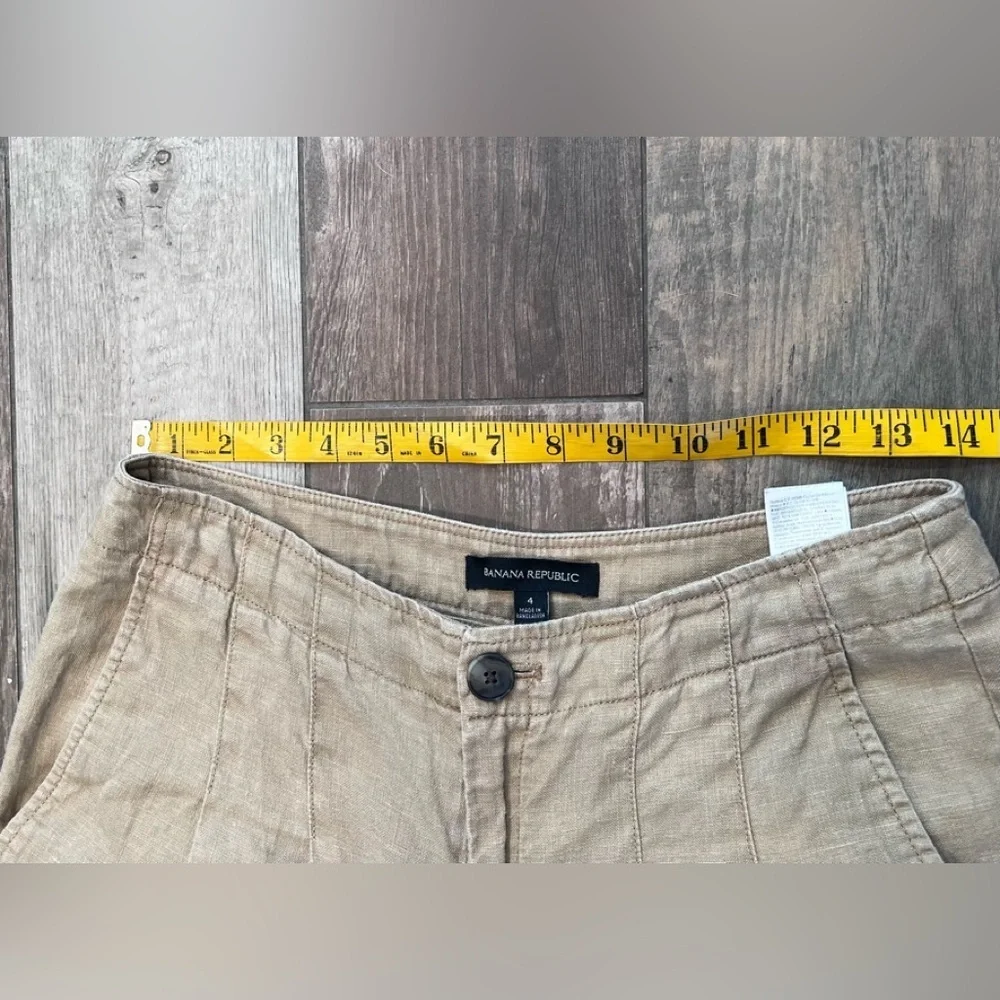 Banana Republic Linen Wide Leg High Rise Trousers Tan Khaki Women‘s Pants Size 4